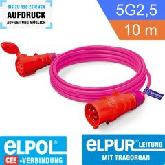 Verlängerungsleitung CEE 16A ELPUR® 5G2,5 pink 10 m mit Leitungsaufdruck